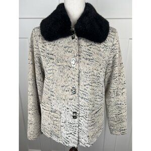 Outerwear by Lisa Genuine Suede Jacket M Taupe Removable Faux Fur Collar Toggle